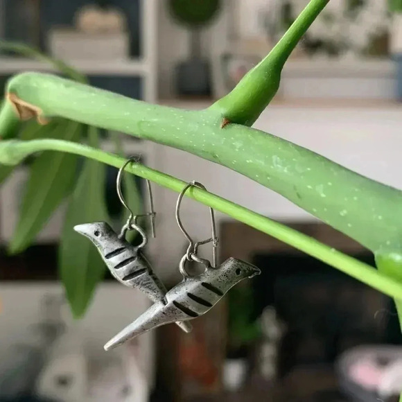 Pewter Dangly Bird Earrings - Picture 3 of 6